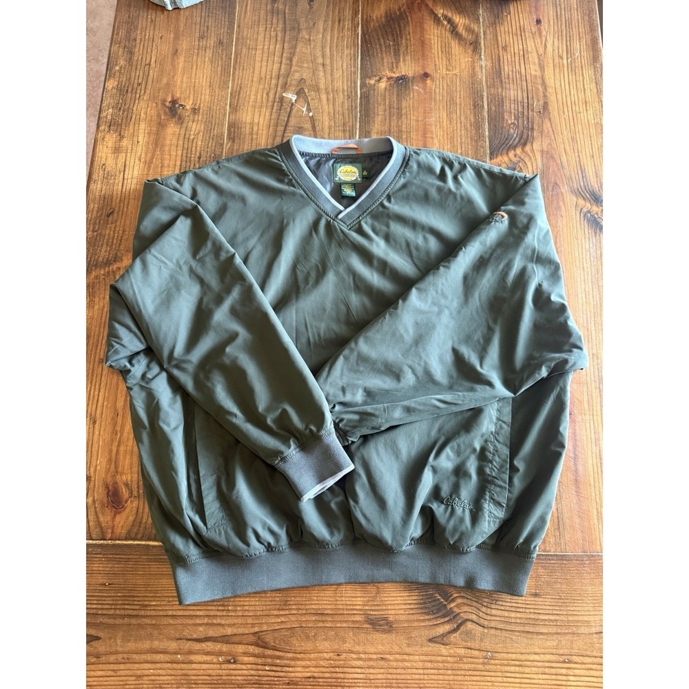Cabela's Mens Windbreaker Jacket Size XL Green V-Neck Pullover Polyester Outdoor